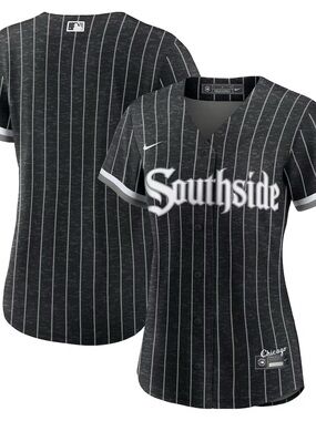 Nike Women's Black and White Pinstripe 'Southside' Baseball Jersey
